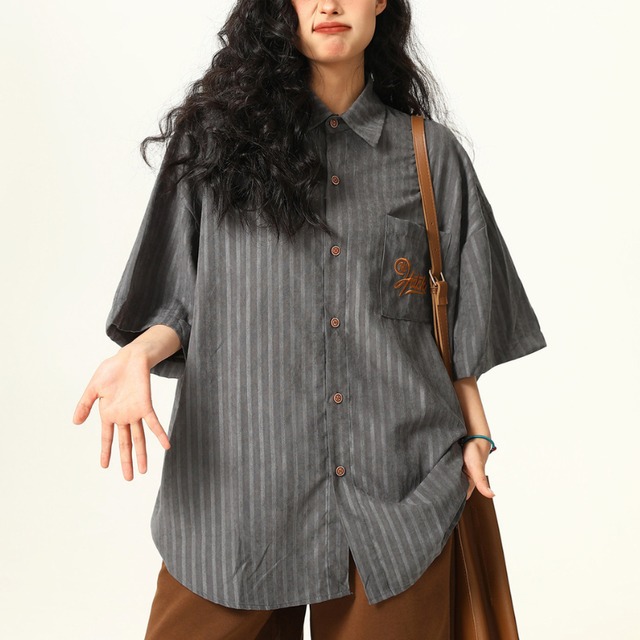 retro stripe logo short-sleeve shirt　レトロストライプロゴ半袖シャツ　J1975
