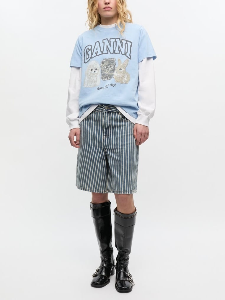 25AW】GANNI ガニー / Striped Denim Shorts / デニムショーツ | TRENT