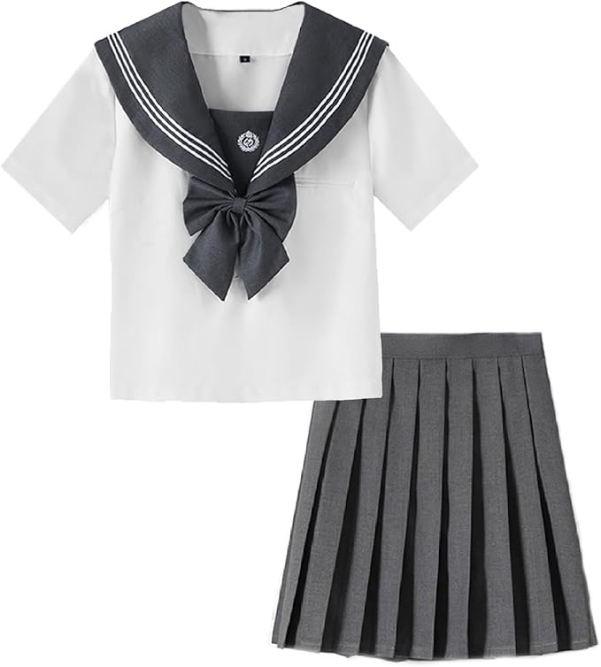 Mrinoyumeセーラー服 コスプレ 半袖 大きいサイズ 長袖 グレーの襟 2色