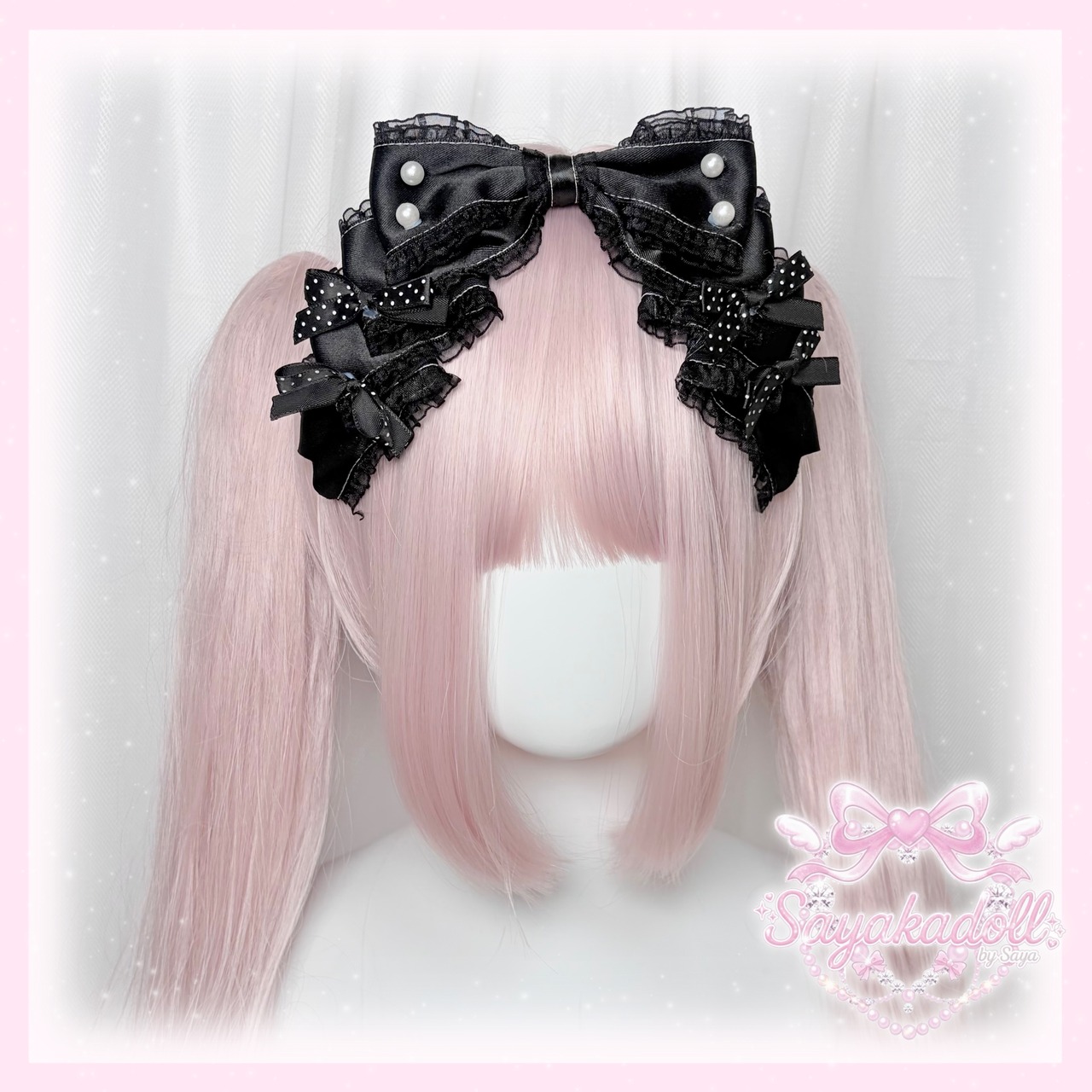♡【全6色】ドーリープリンセス パール＆ドットサテンリボン 2wayヘアクリップカチューシャ pink ♡