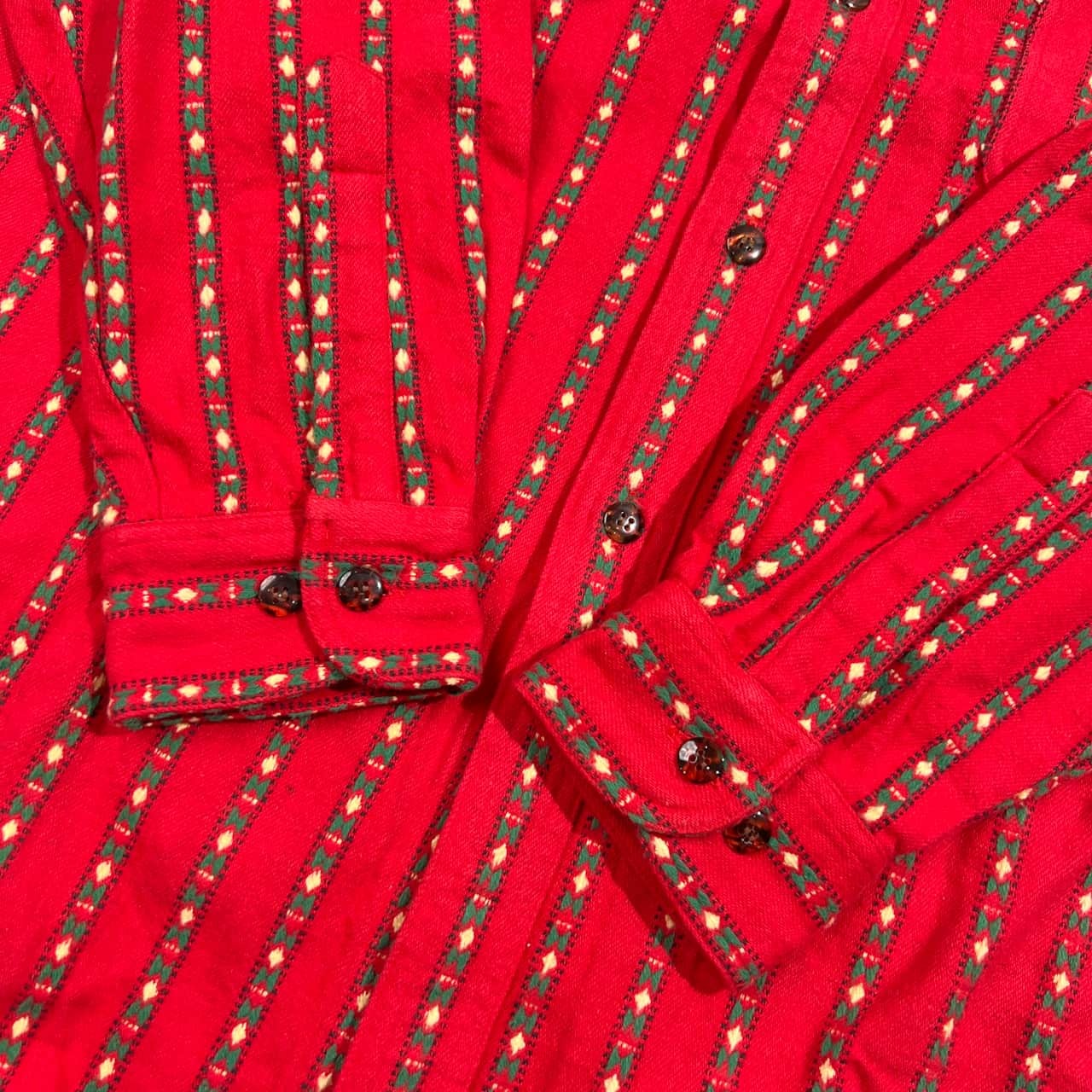 MIGHTY BILL 民族調 ネイティブ ストライプ 長袖 コットン シャツ /レッド系 メンズ DOUBLE NEEDLE SWING