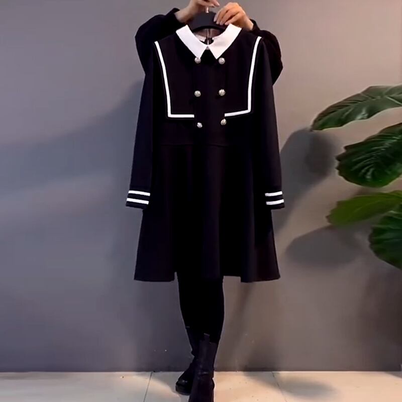 スプリングスタイルボタンストライプドレス ルーズ薄手 大人ガーリー スウィート キュート カジュアル 春物 ミックスインファッション16569344013