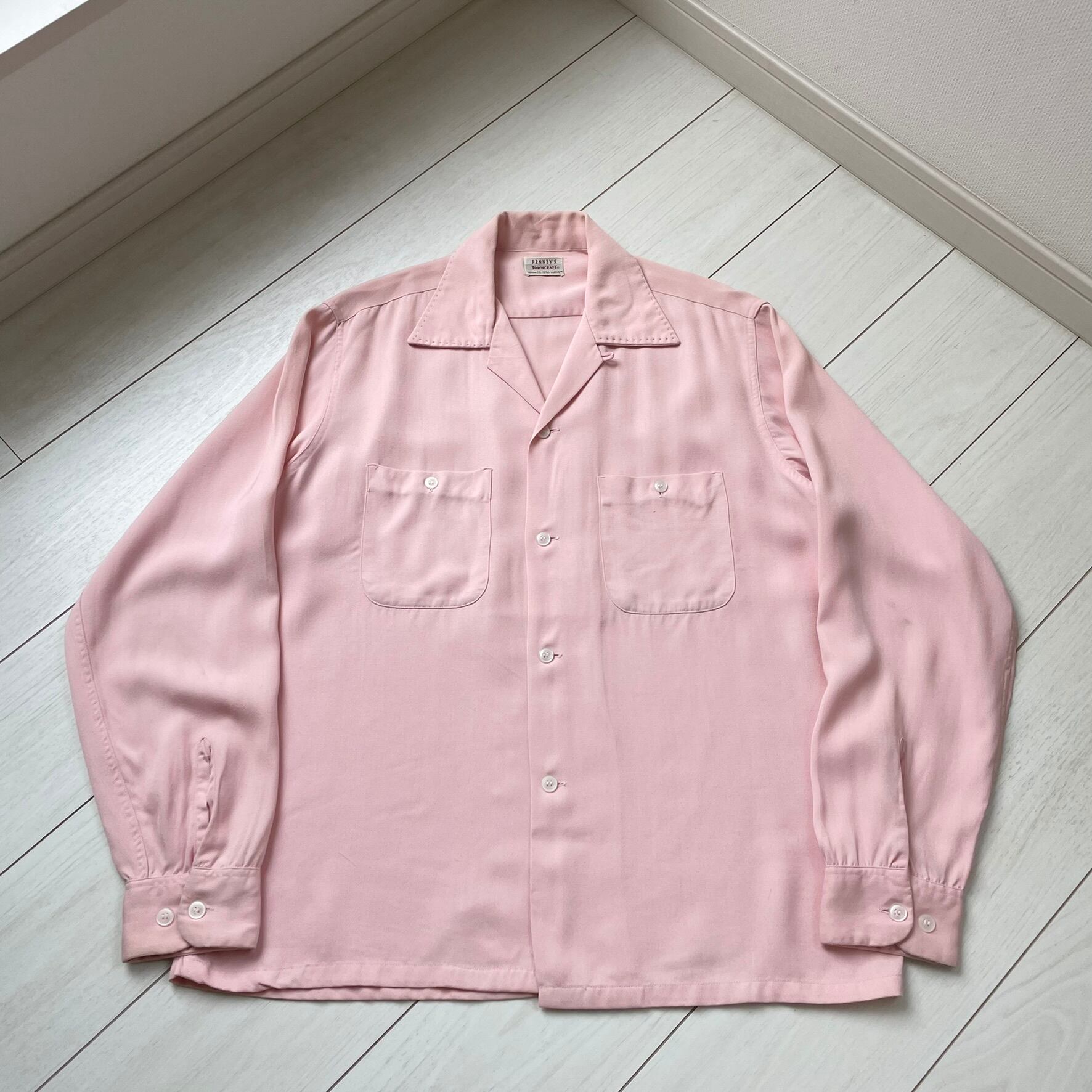 sizeM 50s 薄ピンク TOWNCRAFT ビンテージ レーヨンシャツ 開襟シャツ 