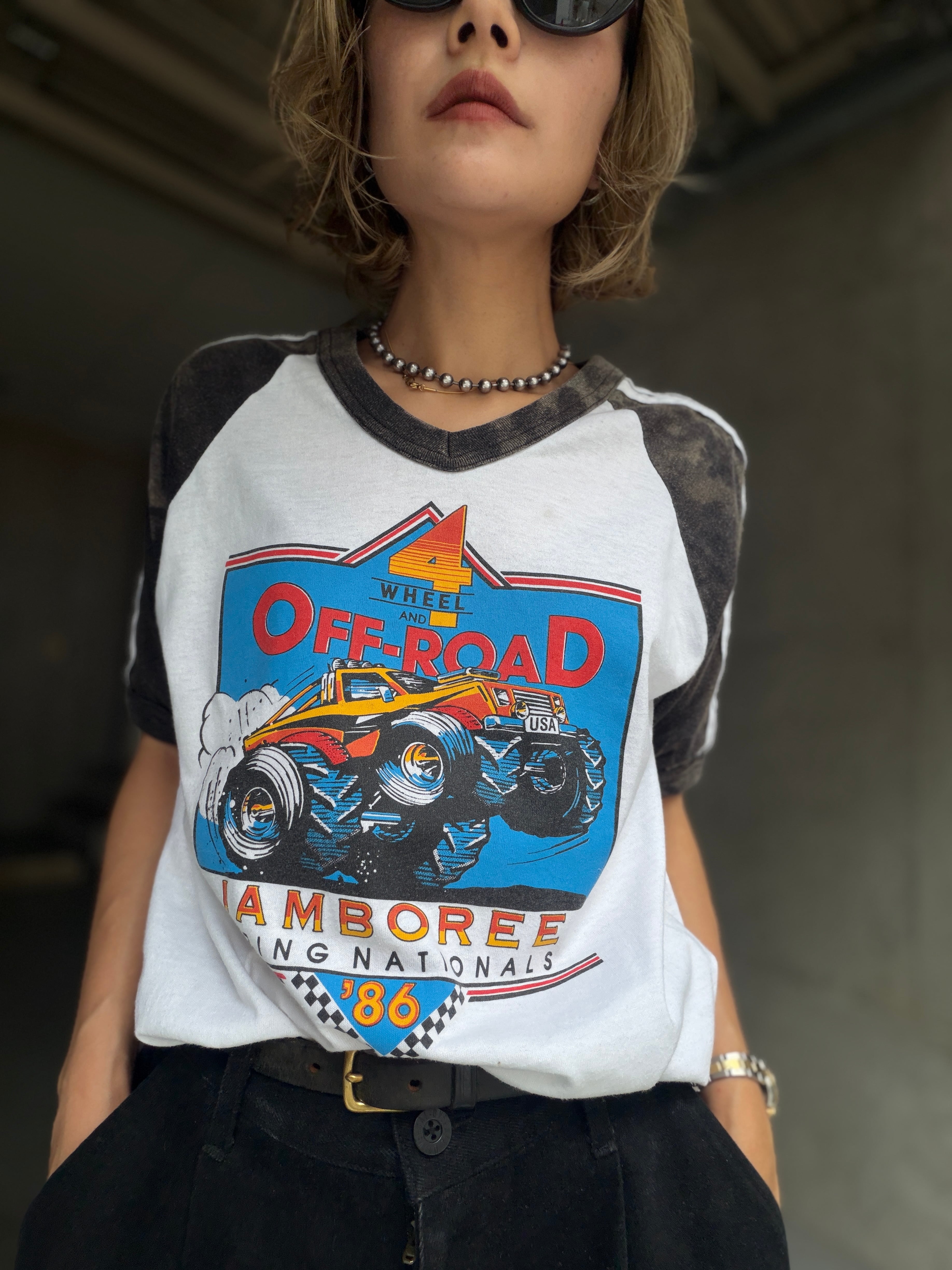 (CS2421)80’s 4WHEEL OFF-ROAD raglan T-shirts made in USA