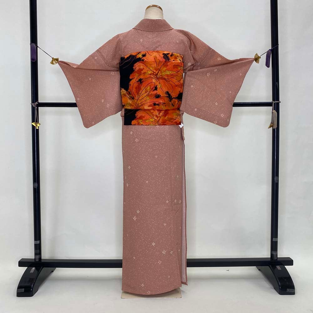 小紋 身丈157.5cm 裄丈63cm S 袷 名古屋帯セット てんとう虫 葉柄 金彩 ぼかし 青緑 正絹 美品 秀品 中古 付下げ 身丈157.5cm 裄丈63cm S 袷 鳥 波 染め分け ぼかし 灰紫