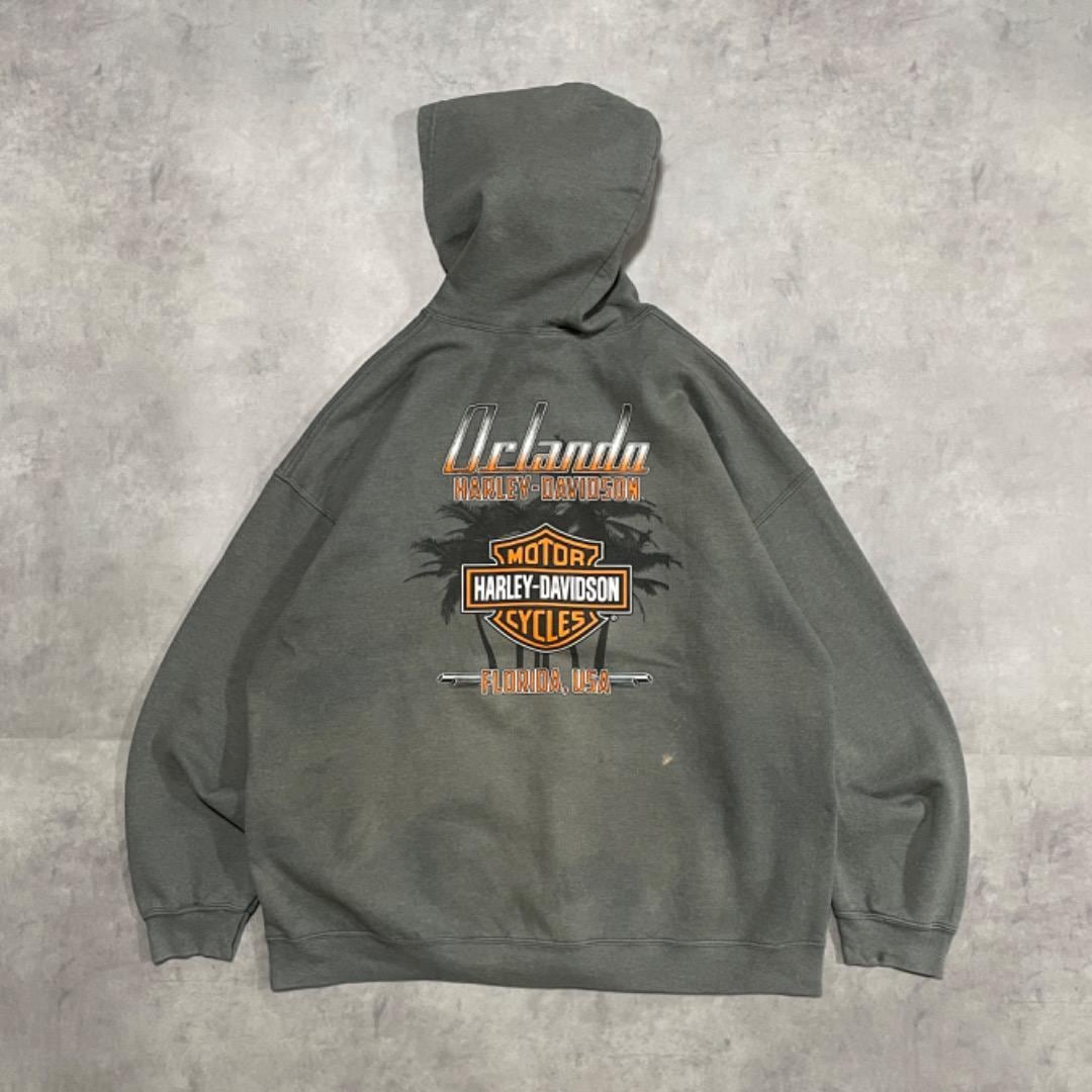 ハーレーダビッドソン ジップパーカー プリント 両面 グレー 2XL 11487  