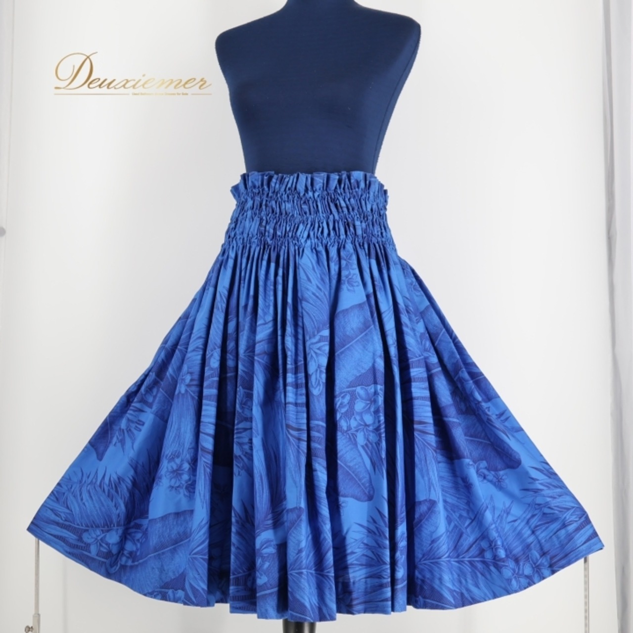 フラダンス 衣装 パウスカート ブルー系 フラ ダンス 青 プルメリア柄 シングル 花柄 鮮やか レッスン スカート 練習 ハワイアンプリント アロハ かわいい ふんわり ハワイアン