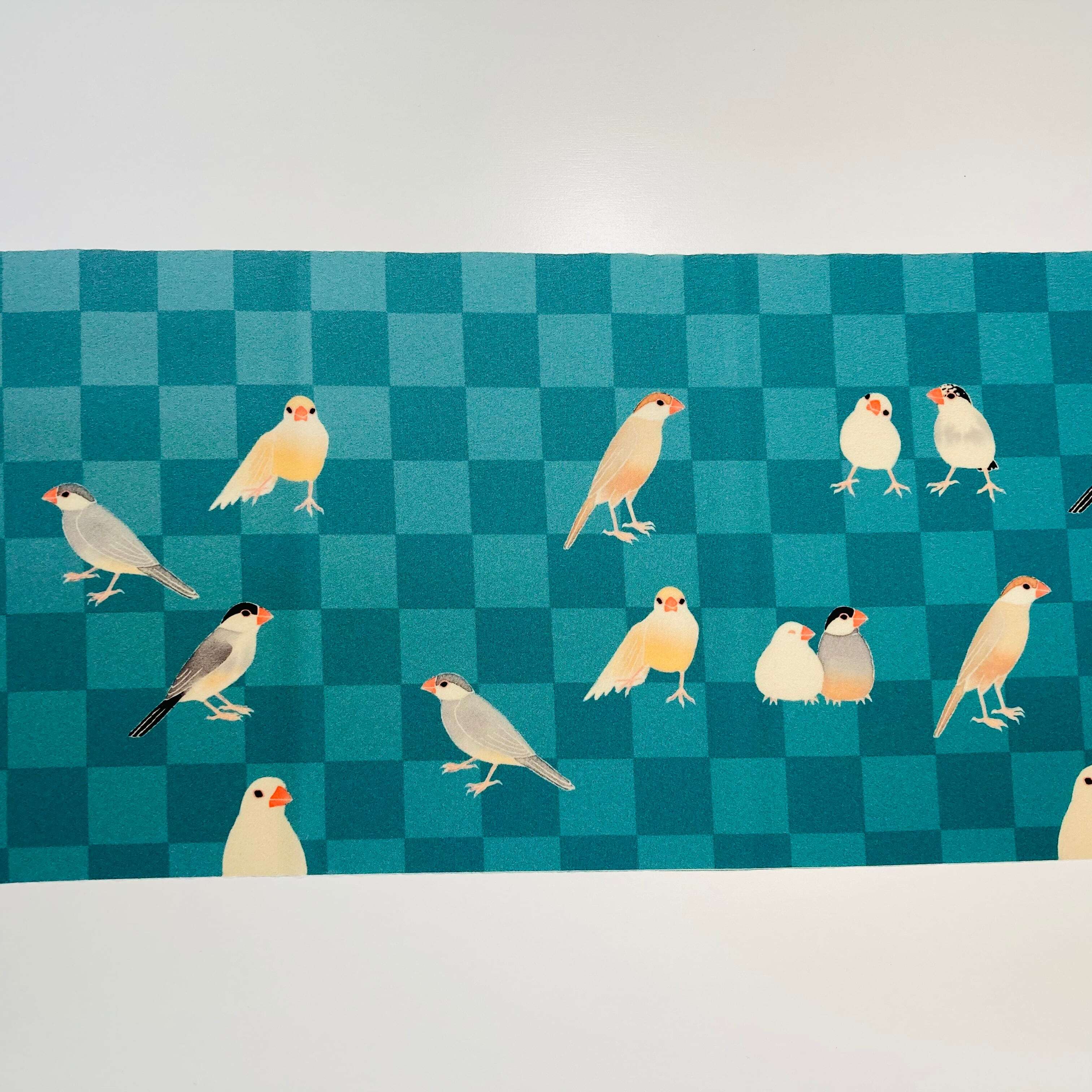 some-pri 帯揚ストール「文鳥図鑑市松」青緑 | 染工房ユキヤオンライン