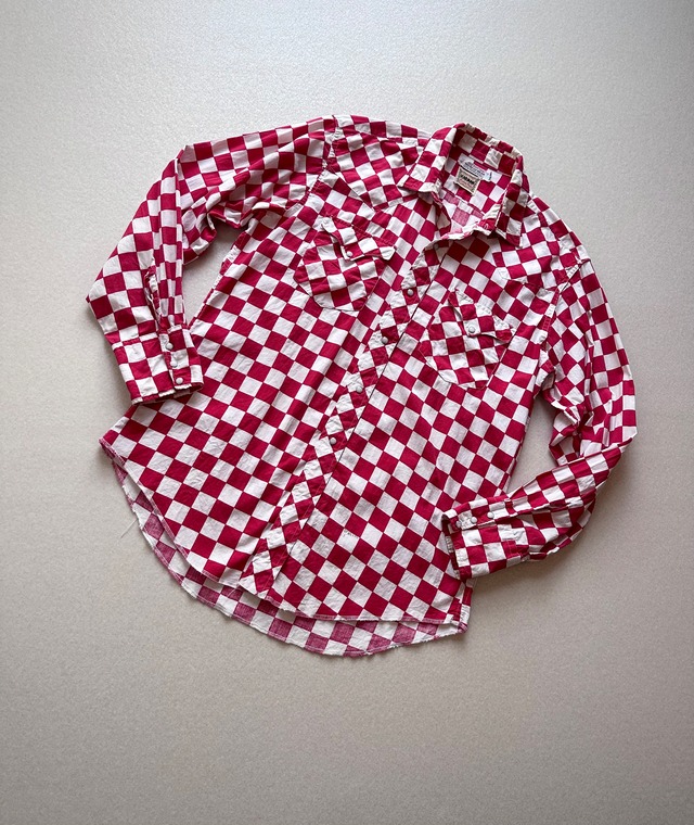 60s USA “ KARMAN ” CHECKERED FLAG WESTERN SHIRT OLD VINTAGE 