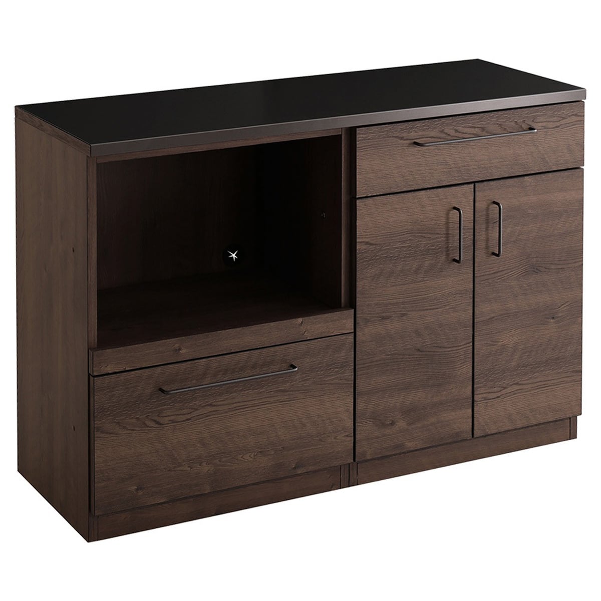 日本製 特殊鋼板を使った組み合わせキッチンカウンター 120cm オープン収納+扉収納