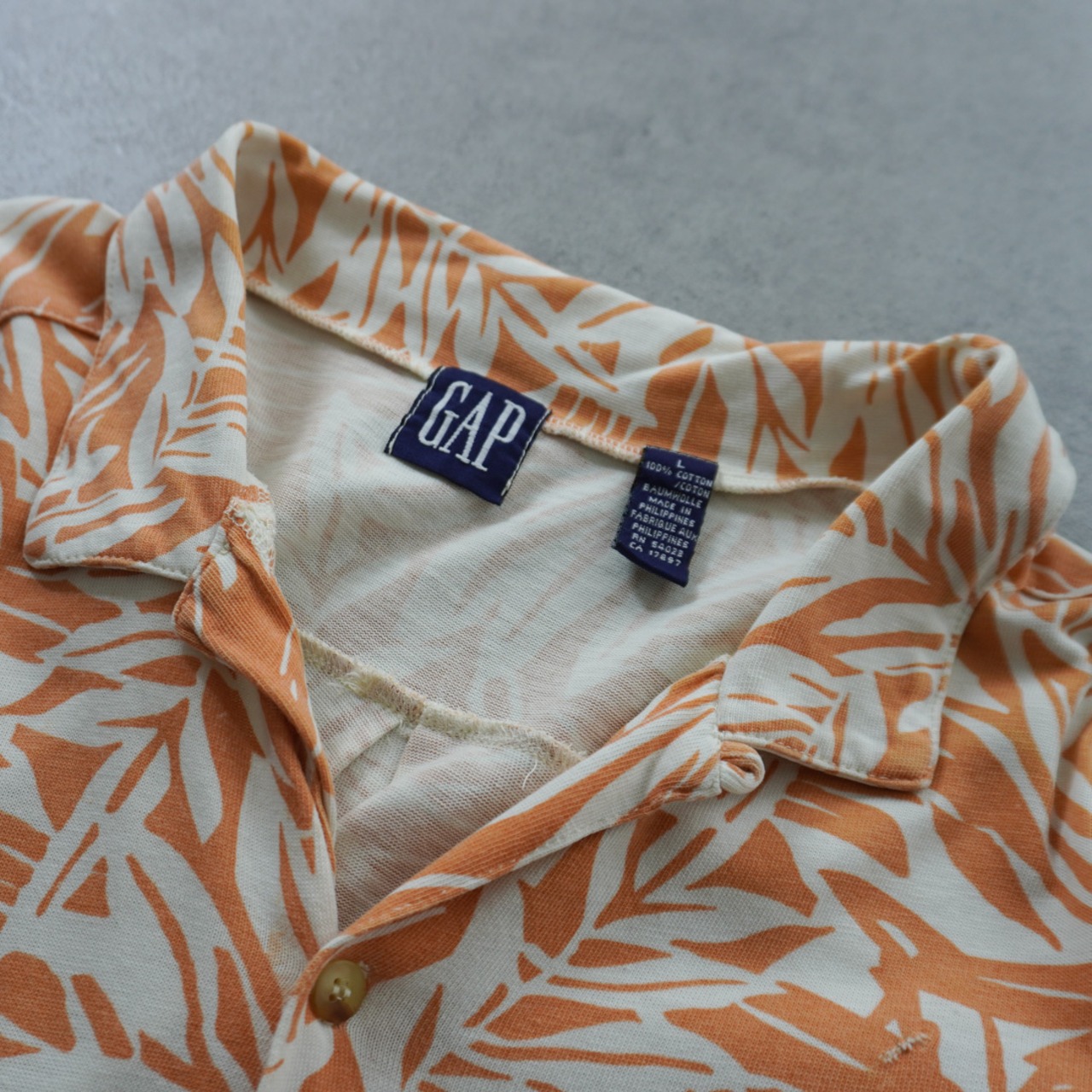 90s GAP Botanical Tropical Print Cotton Jersey Open Collar Shirt [L] 古着 - 4