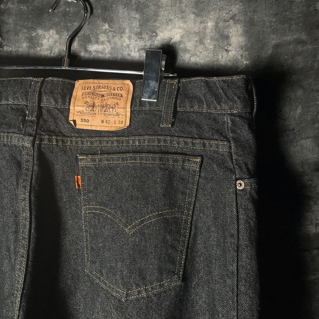 90s USA製　Levi’s 550先染めブラック　W42 極太　ワンウォッシュ　ミントコンディション