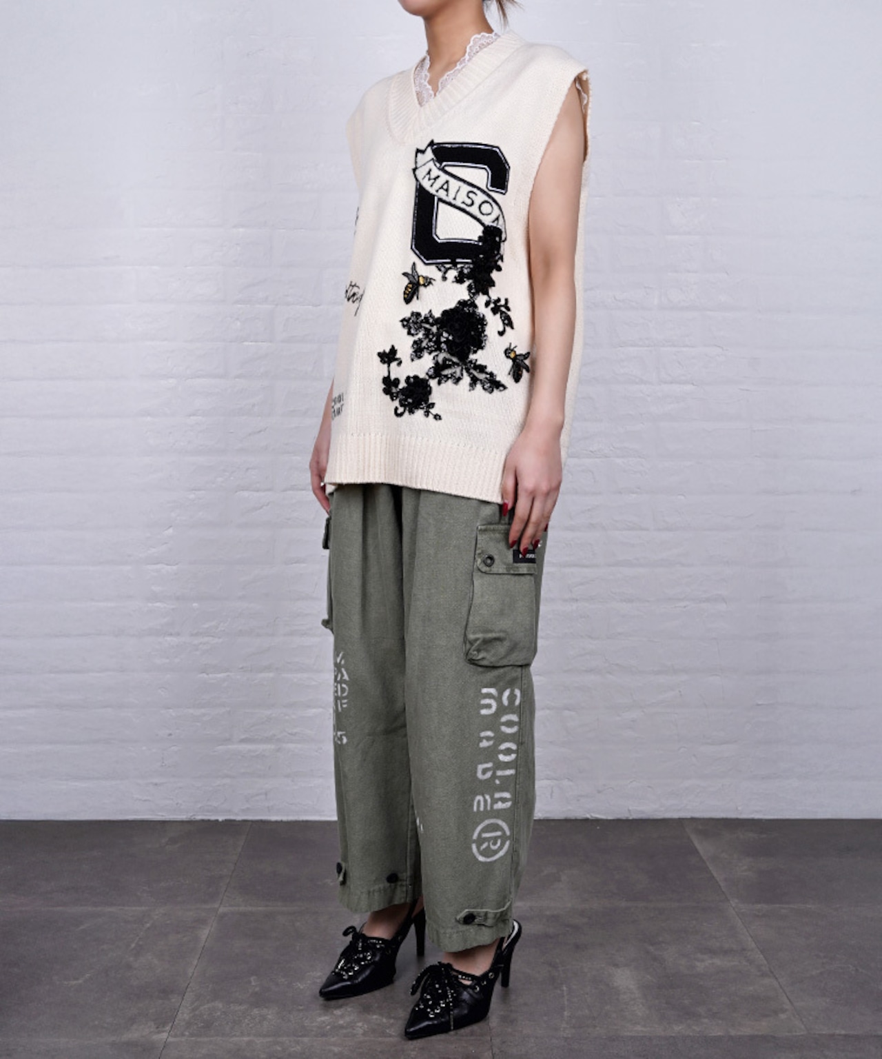 【ATELIER LINE】マルチデザインニットベスト (IVORY) CQ-48081H