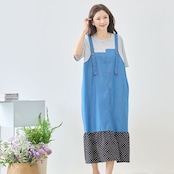TRUBE デニム×ドット裾異素材切替サロペット風ドッキングワンピース【M~L】グレー
