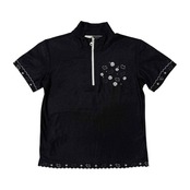 Black&White ブラックアンドホワイト ブラック&ホワイト 花柄刺繍 ハーフジップ 半袖 シャツ サイズ 1 /ブラック/レディース/日本製