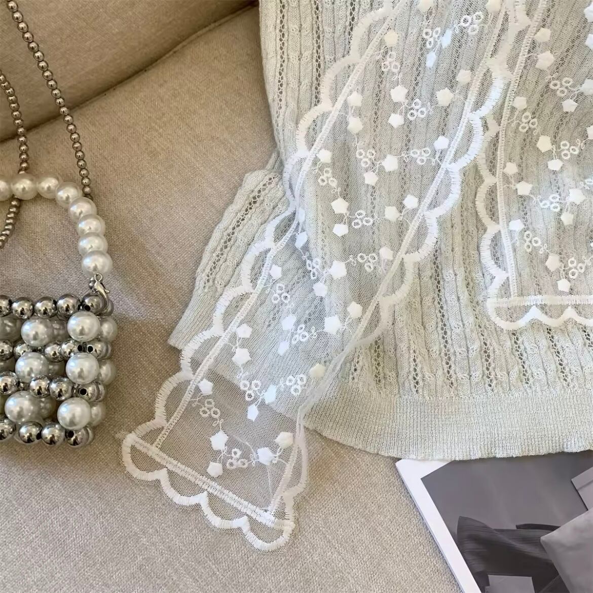 レースセーラーカラーリブニット