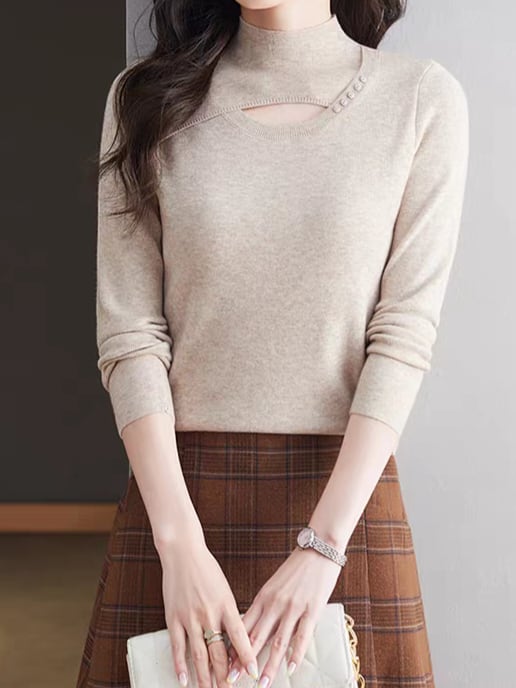 Front open neck knit top L0771