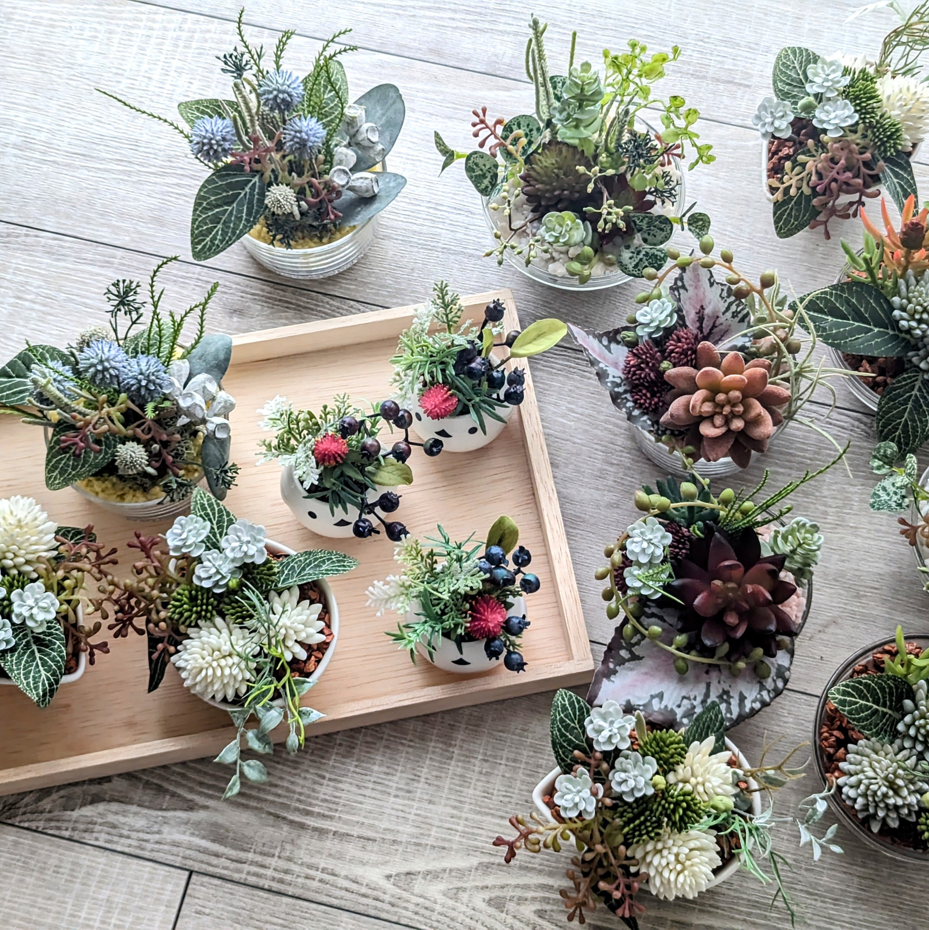 多肉植物＆グリーンアレンジメント ティアドロップボウル 寄せ