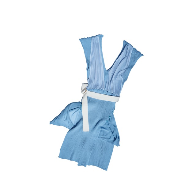 【YUKI SHIMANE】Rib Layered Knit dress (Blue)