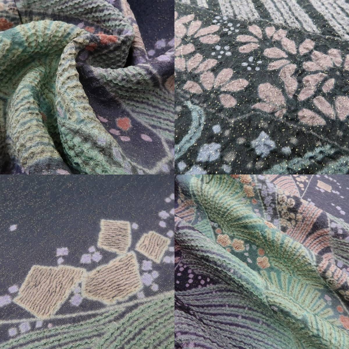 新品 滝泰謹製 おぼろ染 相良刺繍 金通し 着物 仕付け糸付“目を覚まし 