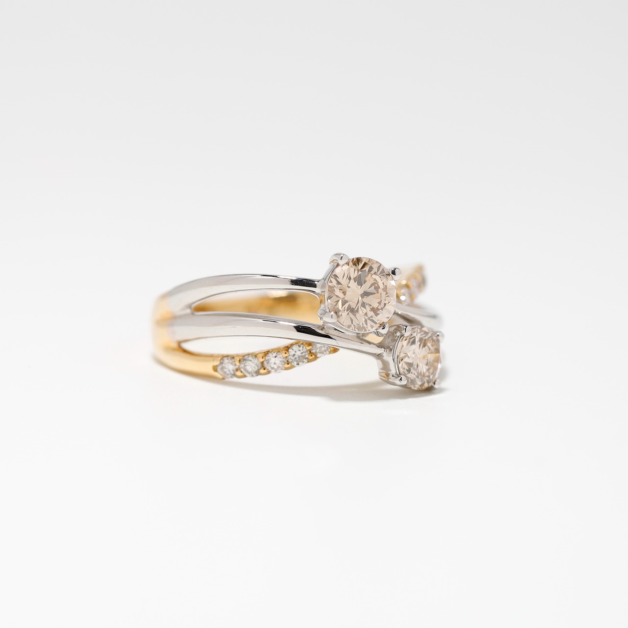 ブラウンダイヤモンド デザインリング pt900 / K18 / 0.505ct / 0.304ct / 0.200ct