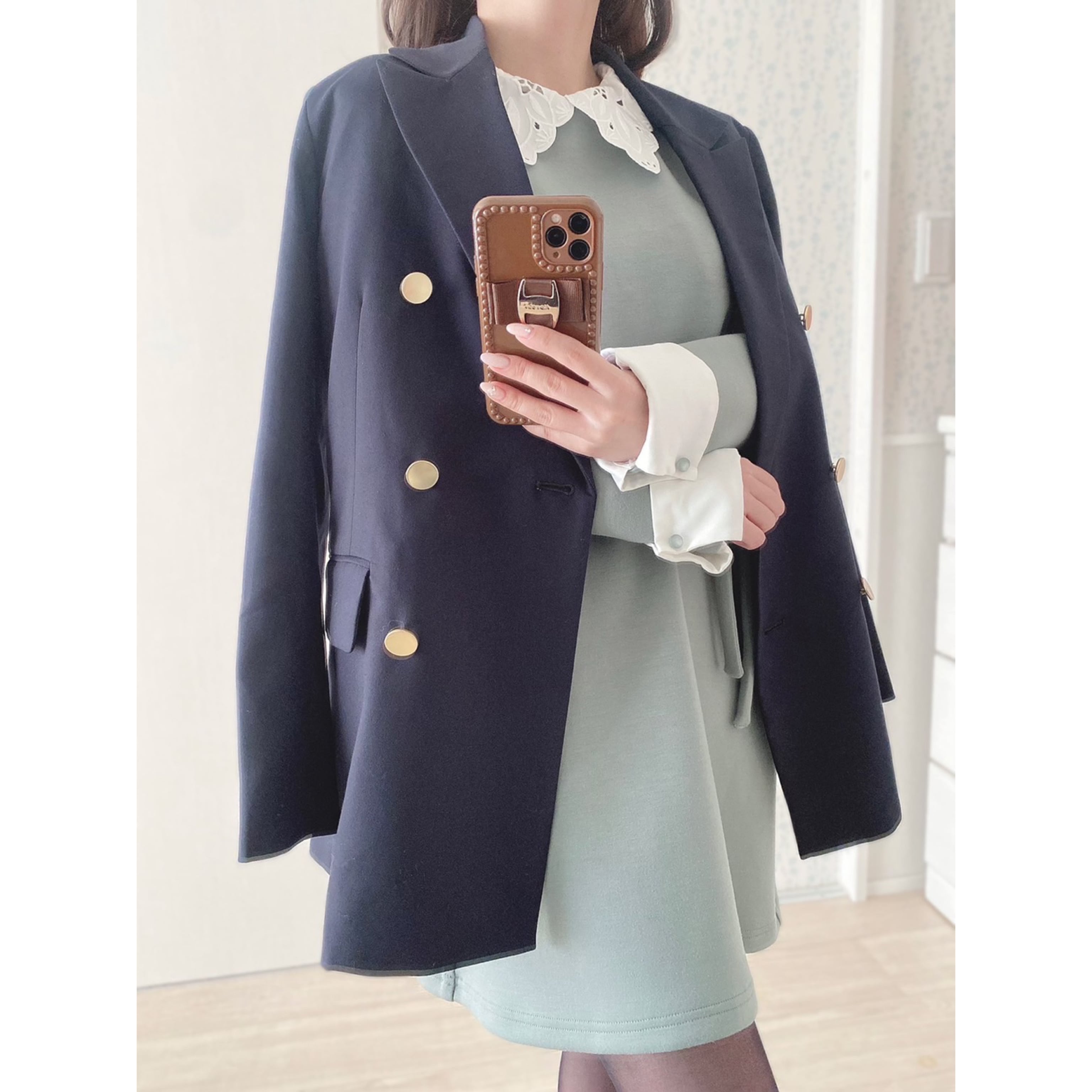 《 30%OFF 》襟付きAラインワンピース《@puniko___01コラボ XS・F 》 | For`mu-フォム- powered by BASE