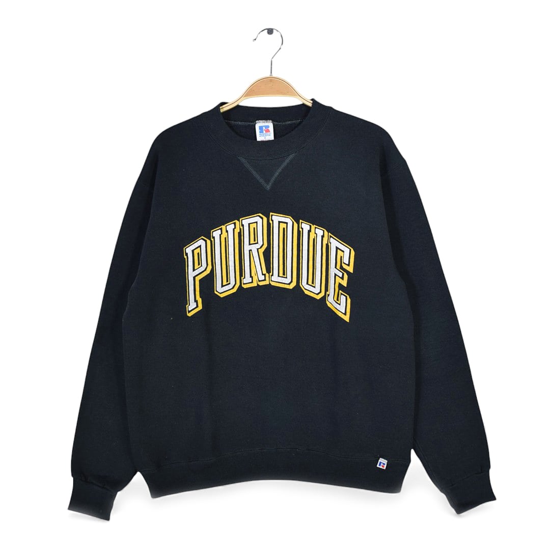 80s ラッセル USA製 ヴィンテージ スウェット パデュー大学 ブラック カレッジ アーチロゴ RUSSELL サイズM PURDUE 古着 CF0995