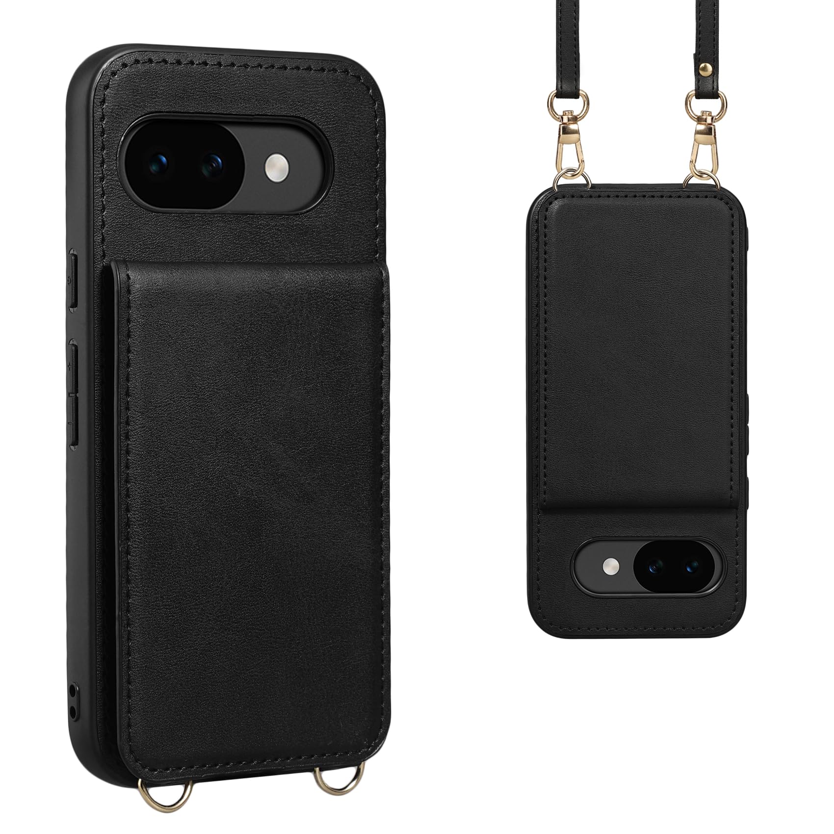 Shlybaay Pixel 10a 用 背面 手帳型ケース ショルダーストラップ カード収納 スマホケース ブラック