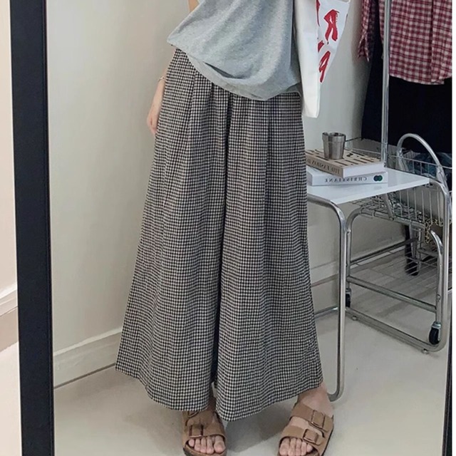 ギンガムチェック柄 リラックス ワイドパンツLn00142