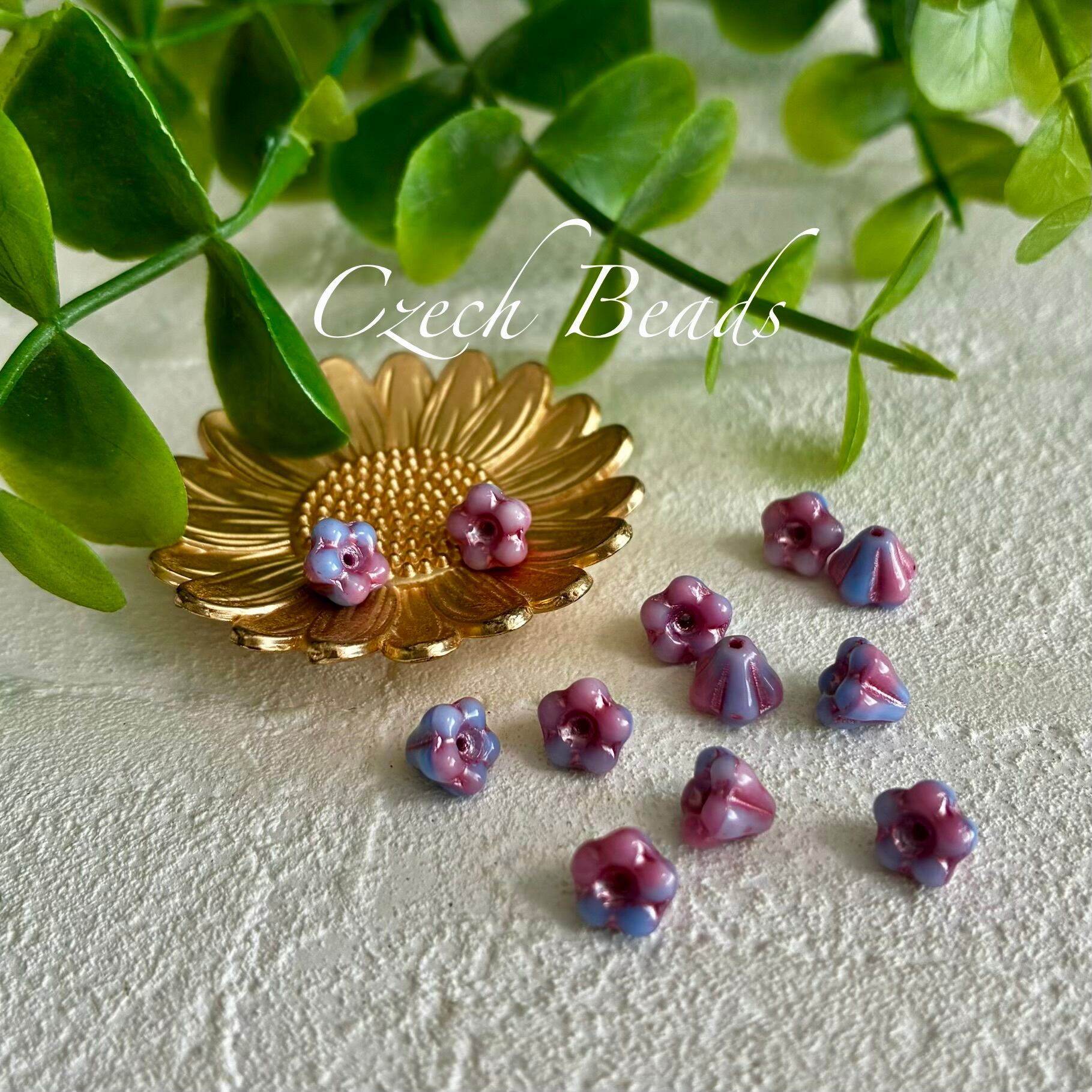 10コ》ベルフラワー6×8㎜ サンイエロー チェコビーズ | Enjoy Beads Life