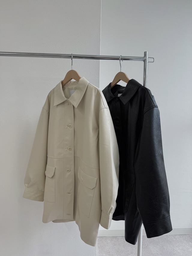 synthetic leather big pocket jacket