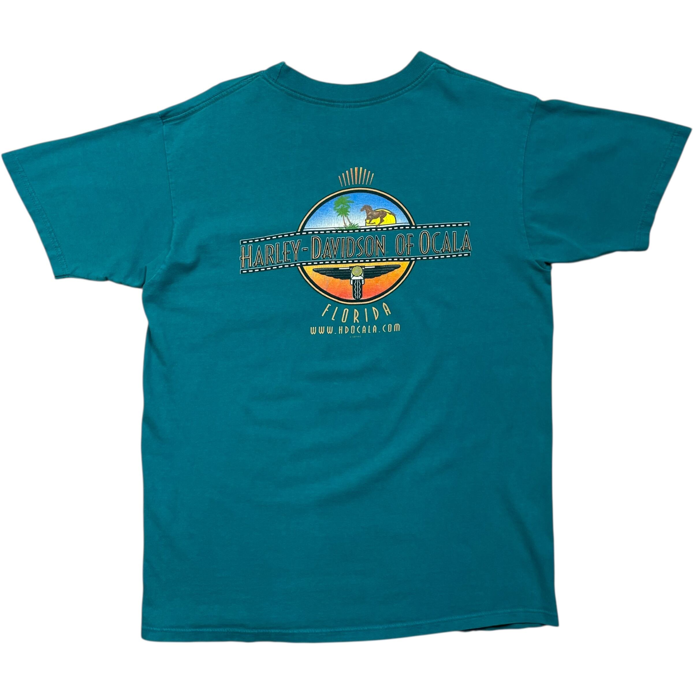 《L》 Harley-Davidson ハーレーダビッドソン Tシャツ 両面プリント 胸ポケット ブルー no.7308