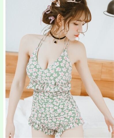 Z-20305 水着 ワンピース フリル レースアップ ハイウエスト