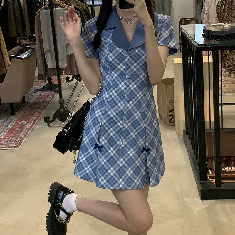 格子柄ドレス サマーウェストスカート Aライン 大人ガーリー スウィート キュート カジュアル 夏物 萌量不足54792318551