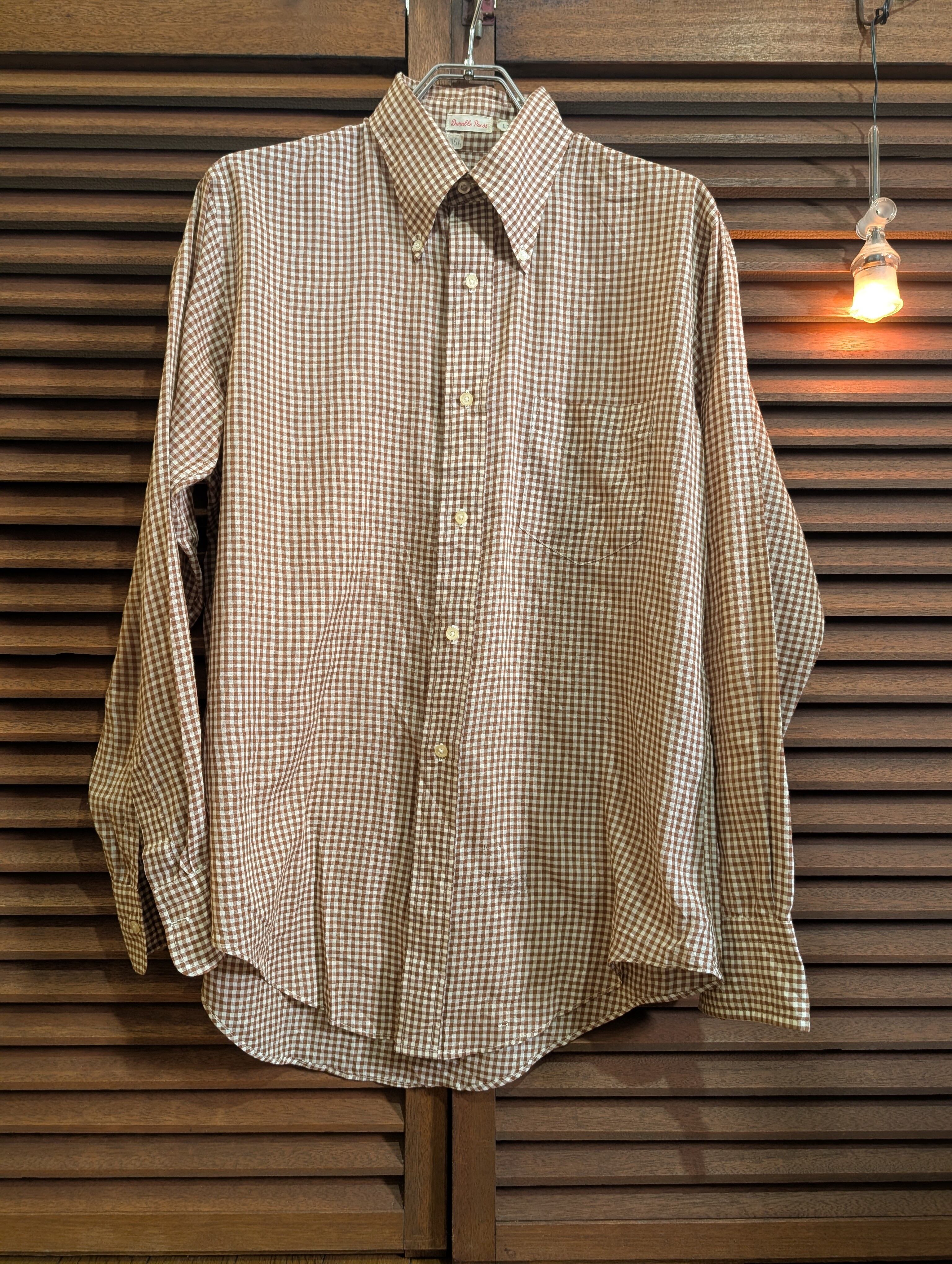 60s USA Brown GinghamCheck Shirt DurablePress