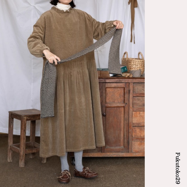 コーデュロイプリーツワンピース F3793