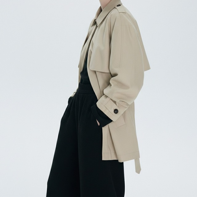 Belted short trench A000149