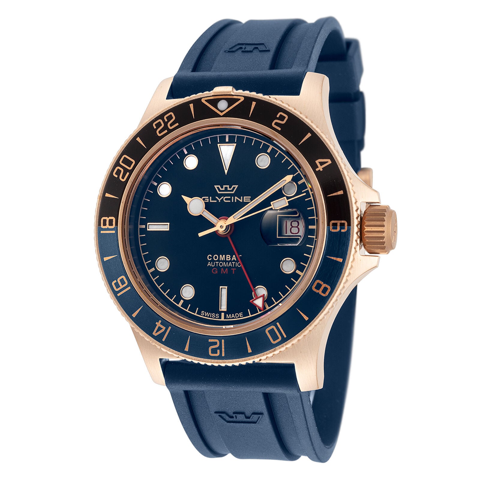 【関税・送料込】Glycine メンズ GL0321 Combat Sub Sport 42 GMT Bronze 42mm ブルーダイヤル ラバー  腕時計 | SENDENKYO.COM powered by BASE