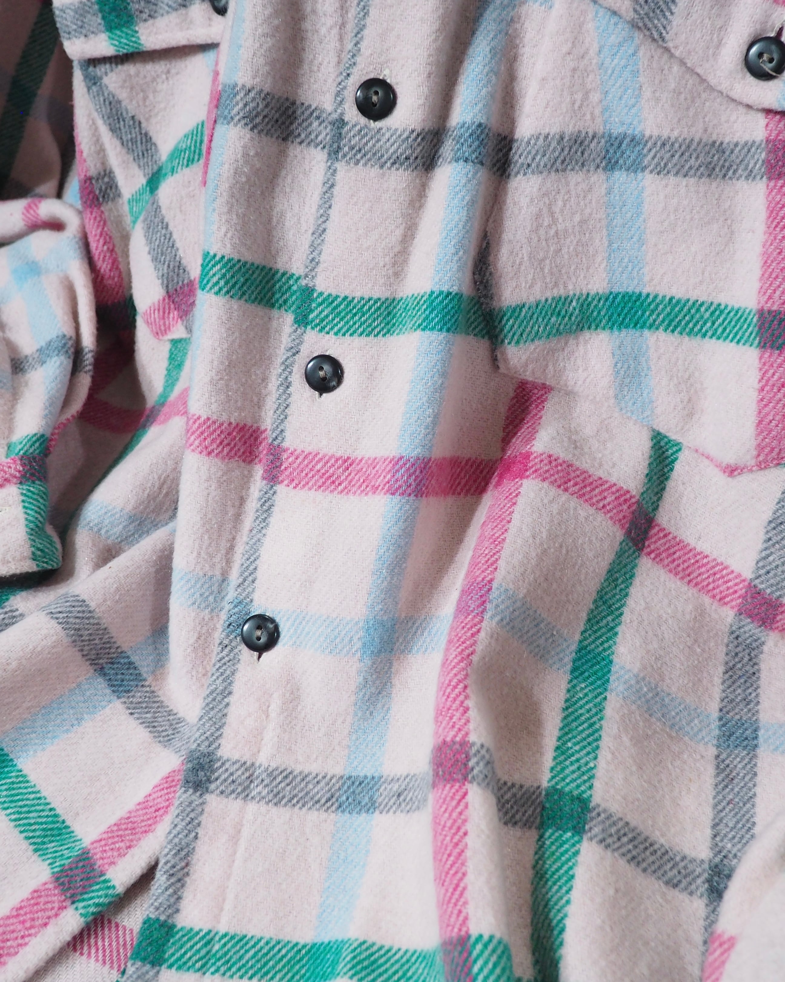 1980s " Green Mountain " Pale Pink Check Pattern Vintage Loose Flannel Shirt