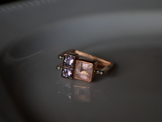 パリ展示会　Ia Jewels　ピンクトルマリン×アメジスト　ゴールドプレート　リング　指輪　ヨーロッパ