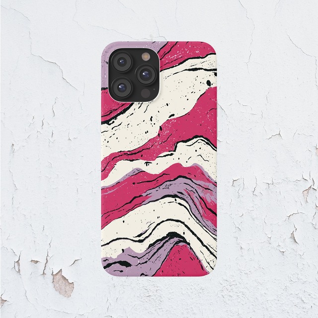 受注生産 iPhoneケース マゼンタと黒の流線アート｜抽象柄 PABS070A