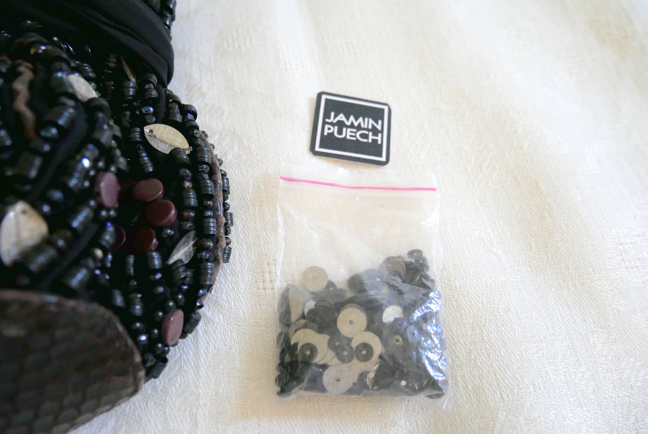Jamin Puech Paris】黒フローラルモチーフビーズ飾り ハンドバッグ