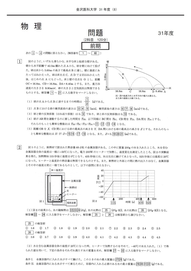 2022年度　私立医学部入試問題と解答　15.金沢医科大学