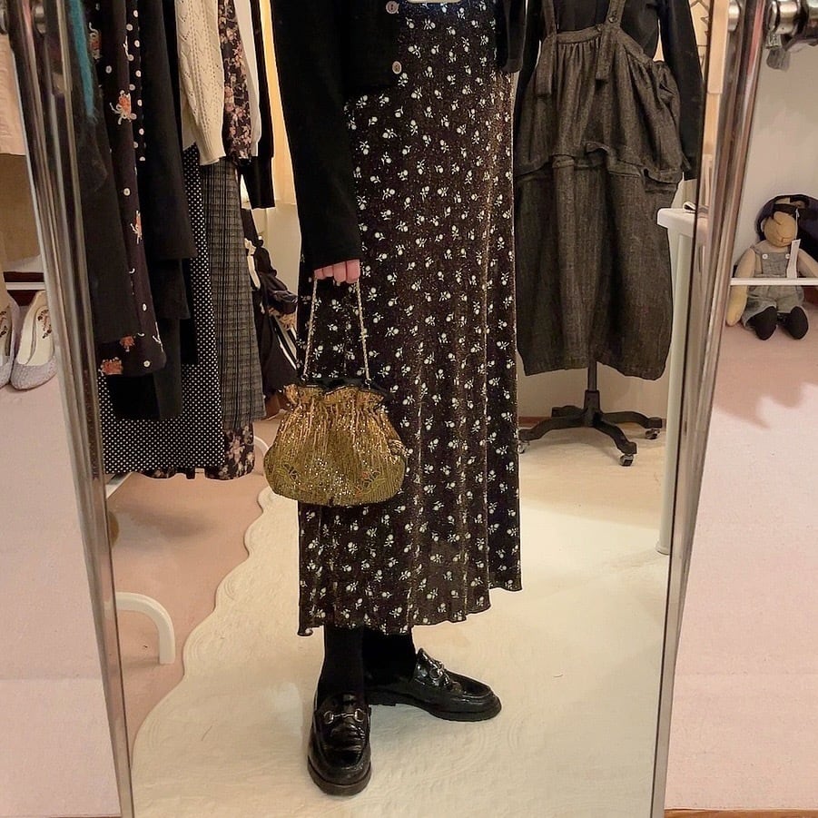 gold beads chain hand bag