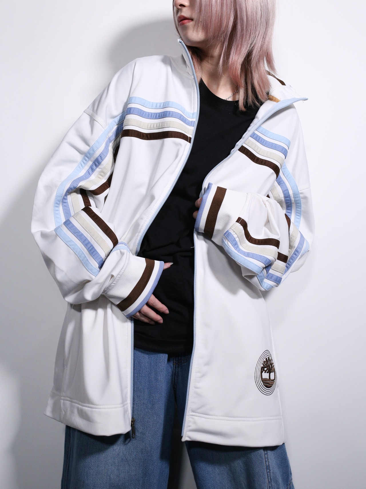 white base 4-line color design over silhouette track jacket - 3