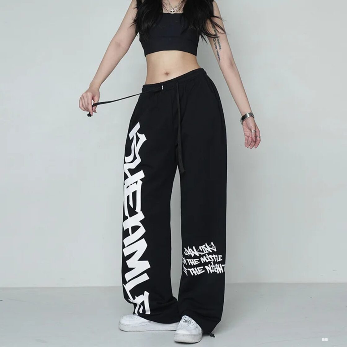 女性のための特大の原宿ストリートウェア,白のスウェットパンツ,韓国 