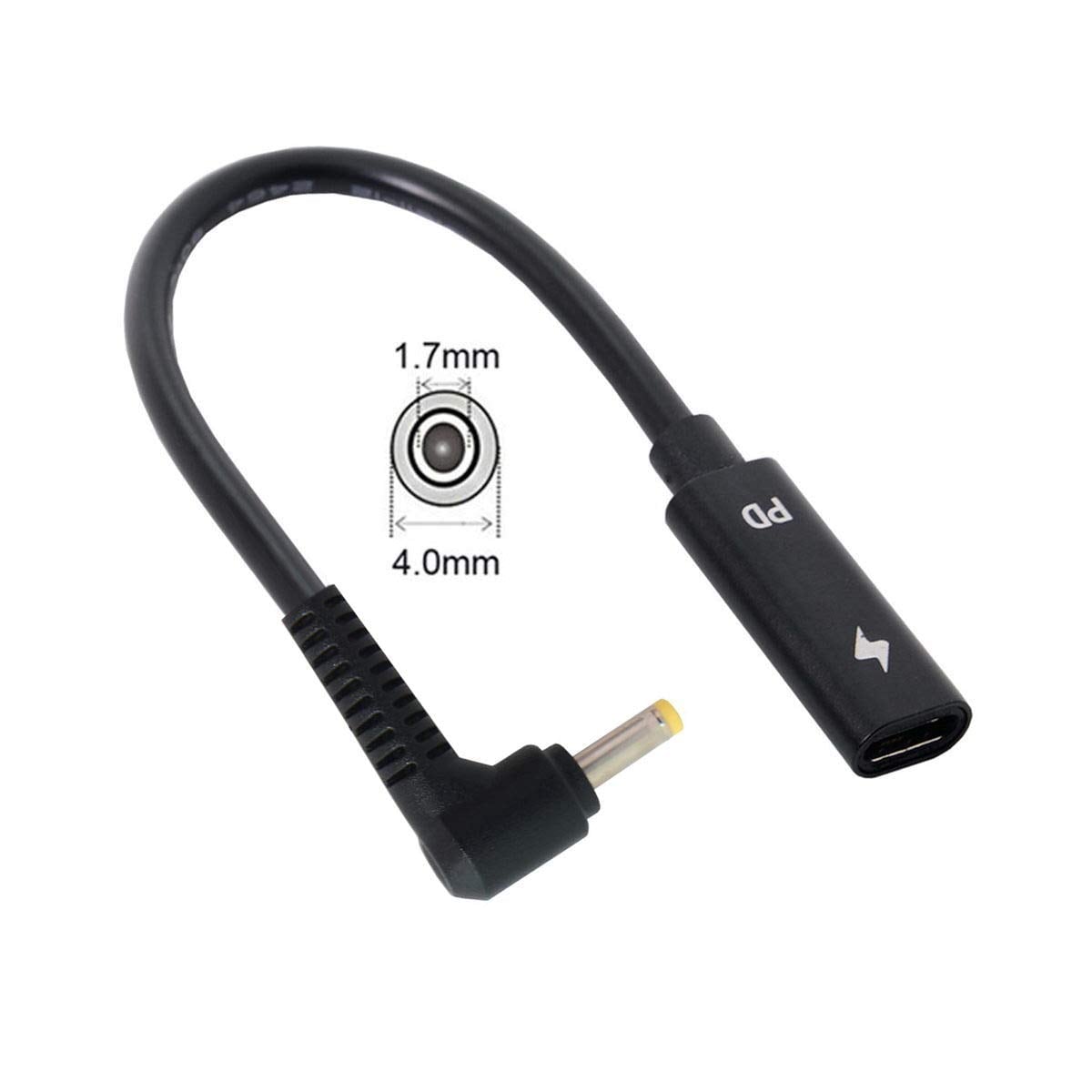 JSER Type C USB-C メス入力 - DC/長方形電源PD充電ケーブル。ノートパソコン18-20V(HP用4.0x1.7mm)に対応。