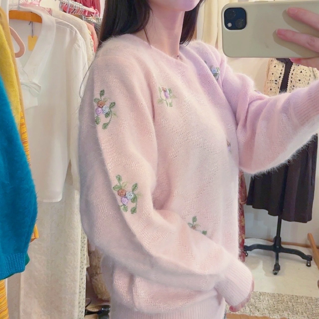 baby pink rose angora knit sweater