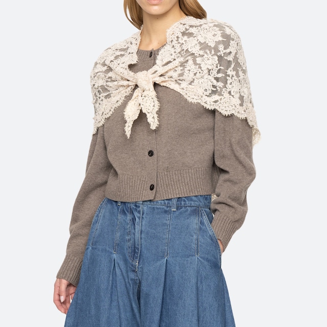 SEA NY　KIRRA LACE CARDIGAN W/ SCARF　TAUPE