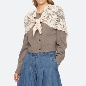 SEA NY KIRRA LACE CARDIGAN W/ SCARF TAUPE